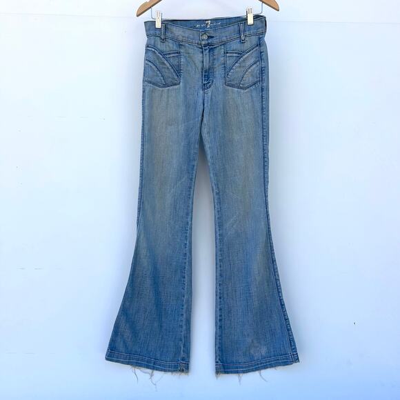 Vintage Y2K 7 For All Mankind 74AM Flare Jeans Pocket Detail 26 Boho Mid Rise - Picture 2 of 10